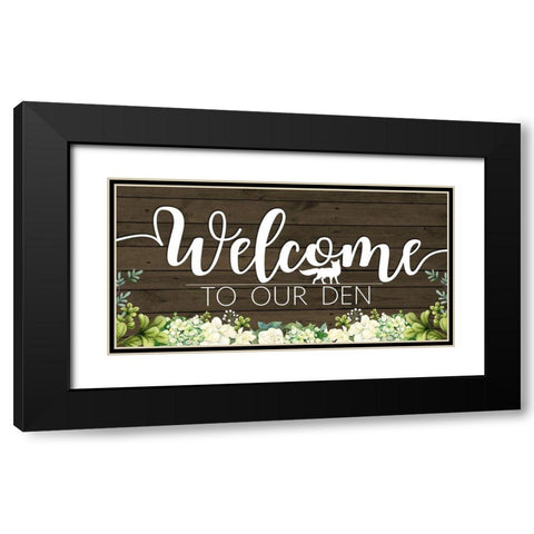 Welcome to Our Den Fox Black Modern Wood Framed Art Print with Double Matting by Sheena Pike Art