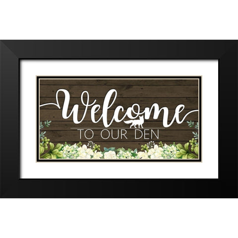 Welcome to Our Den Fox Black Modern Wood Framed Art Print with Double Matting by Sheena Pike Art