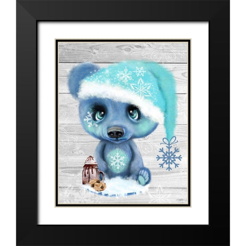 Winter Cocoa Bear Black Modern Wood Framed Art Print with Double Matting by Sheena Pike Art