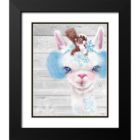 Winter Llama Black Modern Wood Framed Art Print with Double Matting by Sheena Pike Art