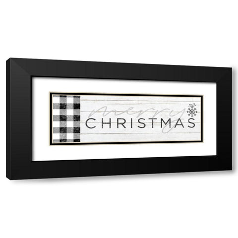 Merry Christmas Black and White Plaid Black Modern Wood Framed Art Print with Double Matting by Sheena Pike Art