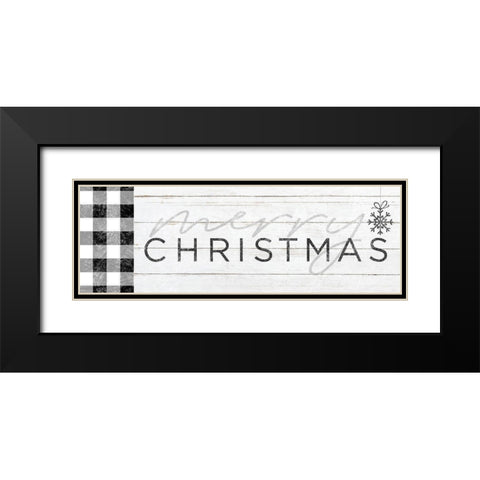 Merry Christmas Black and White Plaid Black Modern Wood Framed Art Print with Double Matting by Sheena Pike Art