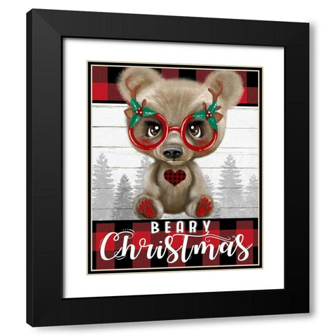 Beary Christmas Black Modern Wood Framed Art Print with Double Matting by Sheena Pike Art