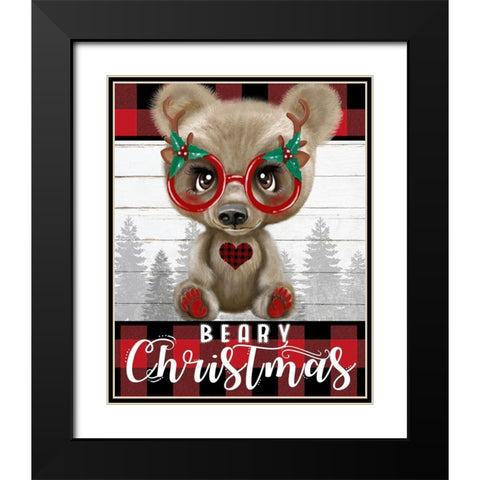 Beary Christmas Black Modern Wood Framed Art Print with Double Matting by Sheena Pike Art
