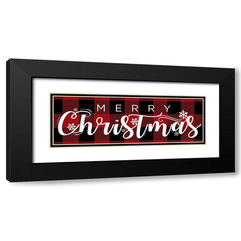 Merry Christmas Red Plaid Black Modern Wood Framed Art Print with Double Matting by Sheena Pike Art