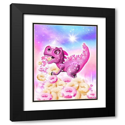 Dino Donut Galaxy Black Modern Wood Framed Art Print with Double Matting by Sheena Pike Art