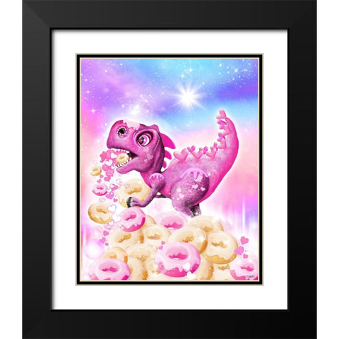 Dino Donut Galaxy Black Modern Wood Framed Art Print with Double Matting by Sheena Pike Art