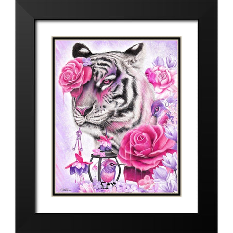 Fuschia Tiger Black Modern Wood Framed Art Print with Double Matting by Sheena Pike Art