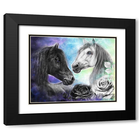 Opposites Attract - Light and Dark Horse Black Modern Wood Framed Art Print with Double Matting by Sheena Pike Art