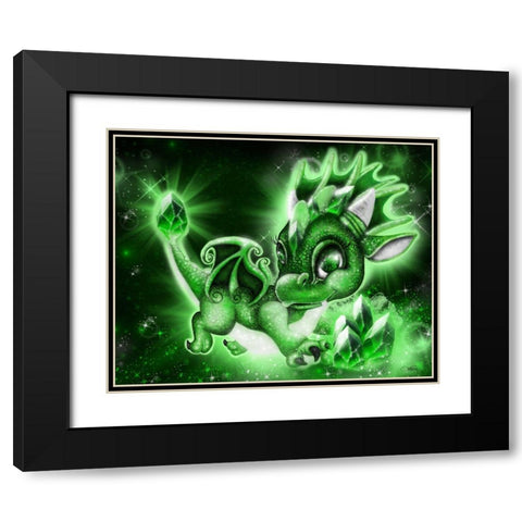 May - Emerald - Birthstone Lil Dragonz Black Modern Wood Framed Art Print with Double Matting by Sheena Pike Art