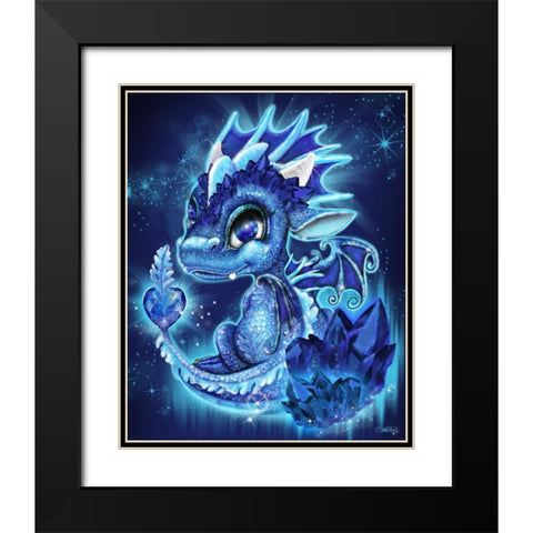 September - Sapphire - Birthstone Lil Dragonz Black Modern Wood Framed Art Print with Double Matting by Sheena Pike Art