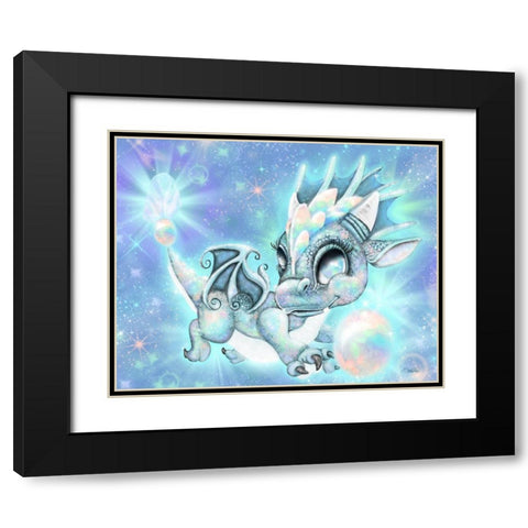 October - Opal - Birthstone Lil Dragonz Black Modern Wood Framed Art Print with Double Matting by Sheena Pike Art
