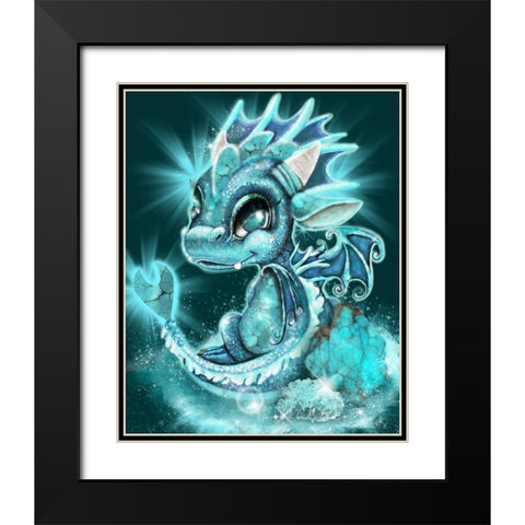 December - Turqouise - Birthstone Lil Dragonz Black Modern Wood Framed Art Print with Double Matting by Sheena Pike Art