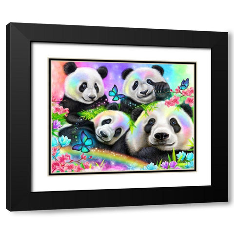 Best Buddies - Rainbow Pandas Black Modern Wood Framed Art Print with Double Matting by Sheena Pike Art