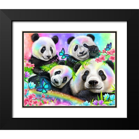 Best Buddies - Rainbow Pandas Black Modern Wood Framed Art Print with Double Matting by Sheena Pike Art