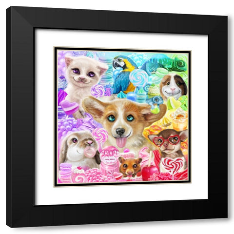 Confectionery Cuties Black Modern Wood Framed Art Print with Double Matting by Sheena Pike Art