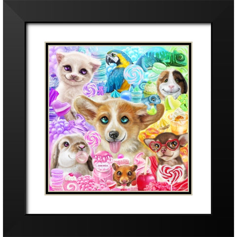 Confectionery Cuties Black Modern Wood Framed Art Print with Double Matting by Sheena Pike Art