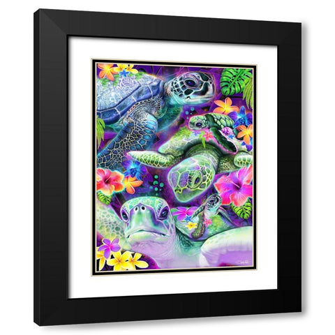Day Dream Sea Turtles Black Modern Wood Framed Art Print with Double Matting by Sheena Pike Art