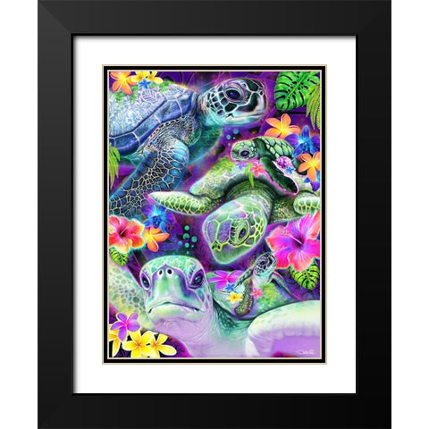 Day Dream Sea Turtles Black Modern Wood Framed Art Print with Double Matting by Sheena Pike Art