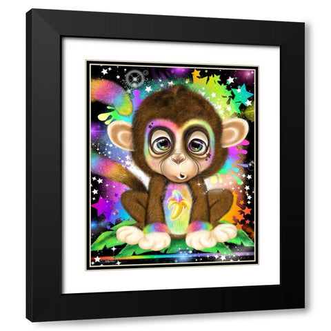 Rainbow Lil Monkey Black Modern Wood Framed Art Print with Double Matting by Sheena Pike Art