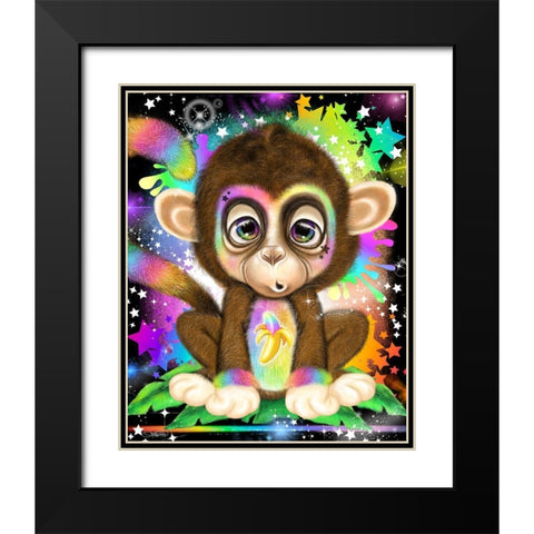 Rainbow Lil Monkey Black Modern Wood Framed Art Print with Double Matting by Sheena Pike Art