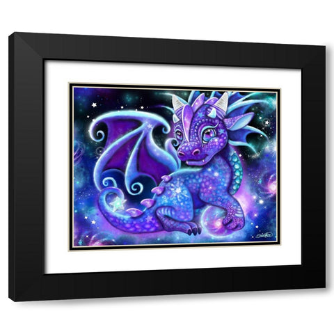 Galaxy Lil Dragonz Black Modern Wood Framed Art Print with Double Matting by Sheena Pike Art