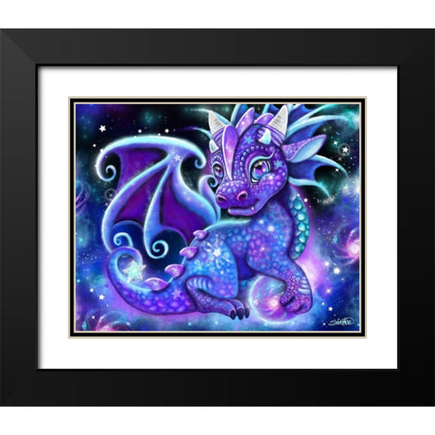 Galaxy Lil Dragonz Black Modern Wood Framed Art Print with Double Matting by Sheena Pike Art