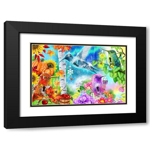 Changing Seasons Humming Birds Black Modern Wood Framed Art Print with Double Matting by Sheena Pike Art