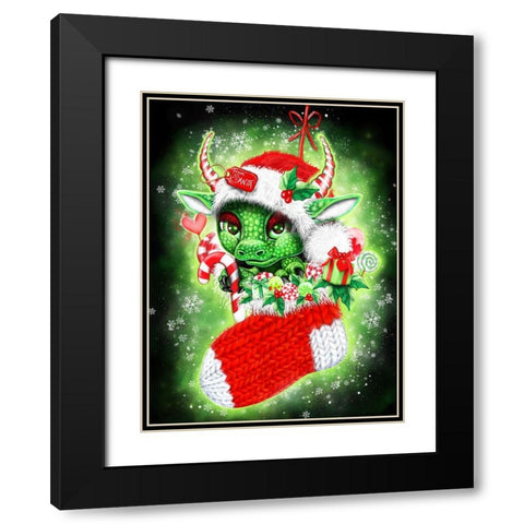 Stocking Stuffer Lil Dragonz Black Modern Wood Framed Art Print with Double Matting by Sheena Pike Art