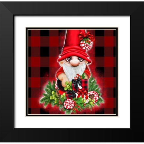 Christmas Cutie Gnome Black Modern Wood Framed Art Print with Double Matting by Sheena Pike Art