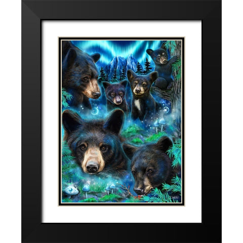 Daydream Moonlit Black Bears Black Modern Wood Framed Art Print with Double Matting by Sheena Pike Art