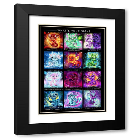 The Zodiacs Lil Dragonz Black Modern Wood Framed Art Print with Double Matting by Sheena Pike Art