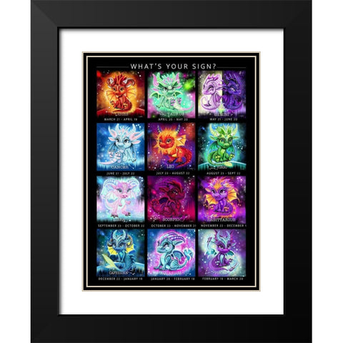 The Zodiacs Lil Dragonz Black Modern Wood Framed Art Print with Double Matting by Sheena Pike Art