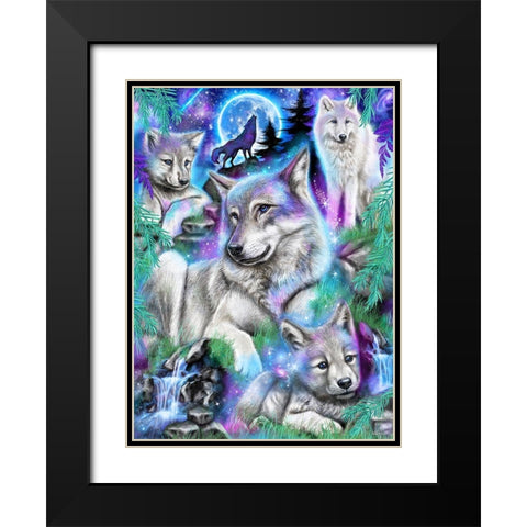 Daydream Galaxy Wolves Black Modern Wood Framed Art Print with Double Matting by Sheena Pike Art