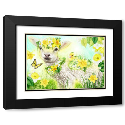 Sweet Daffodil Lamb Black Modern Wood Framed Art Print with Double Matting by Sheena Pike Art