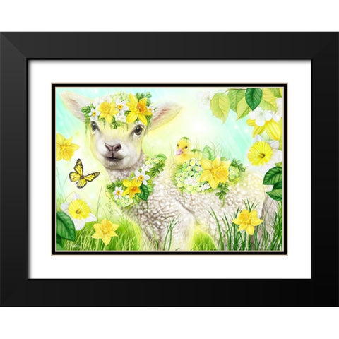 Sweet Daffodil Lamb Black Modern Wood Framed Art Print with Double Matting by Sheena Pike Art