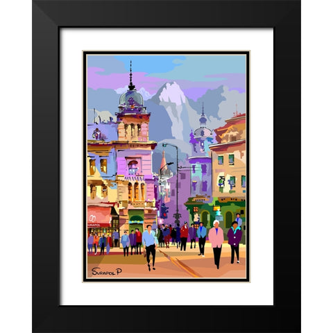 Fantasy City Black Modern Wood Framed Art Print with Double Matting by Pansanit, Surapol