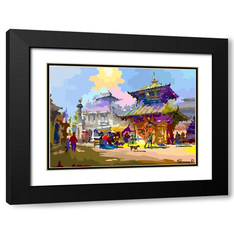 Old Town Black Modern Wood Framed Art Print with Double Matting by Pansanit, Surapol