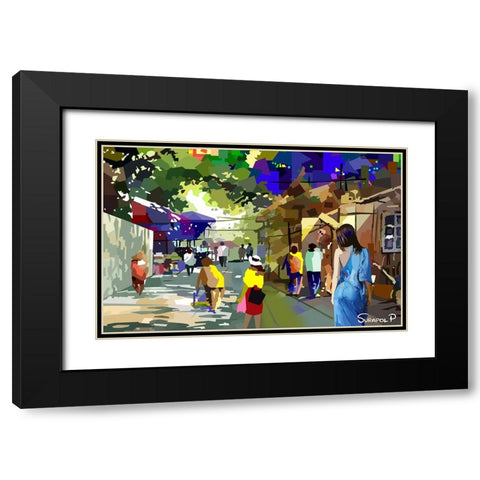 Small Town House Black Modern Wood Framed Art Print with Double Matting by Pansanit, Surapol