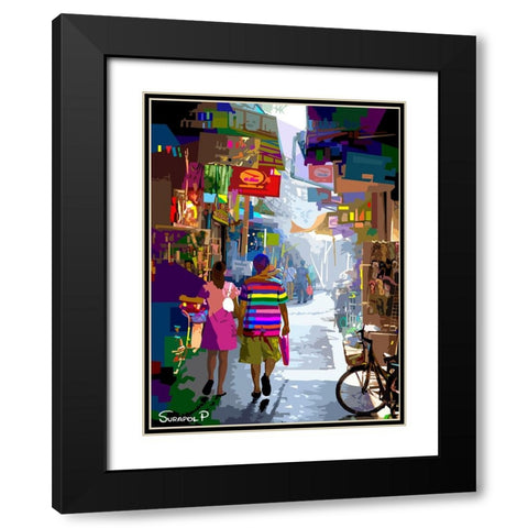 Alley In The City Black Modern Wood Framed Art Print with Double Matting by Pansanit, Surapol