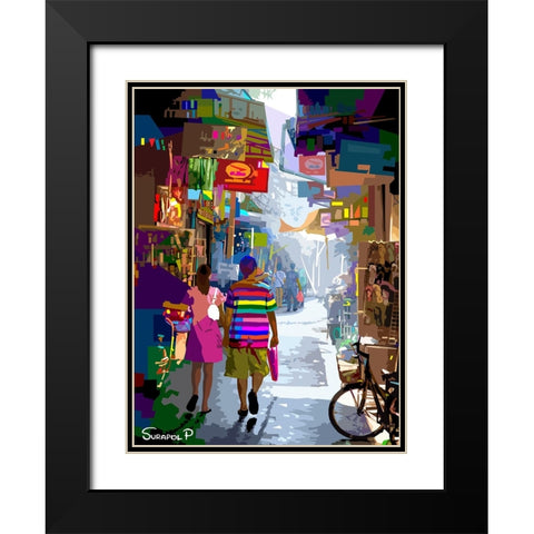 Alley In The City Black Modern Wood Framed Art Print with Double Matting by Pansanit, Surapol