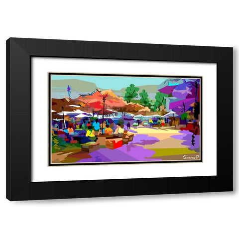 Border Market Black Modern Wood Framed Art Print with Double Matting by Pansanit, Surapol