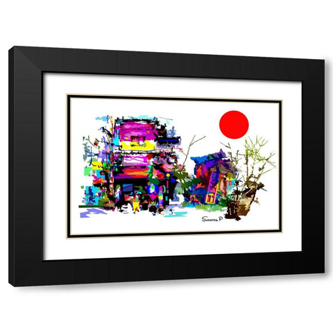 Eastern City Black Modern Wood Framed Art Print with Double Matting by Pansanit, Surapol