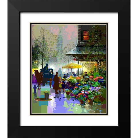 Flower Market Black Modern Wood Framed Art Print with Double Matting by Pansanit, Surapol