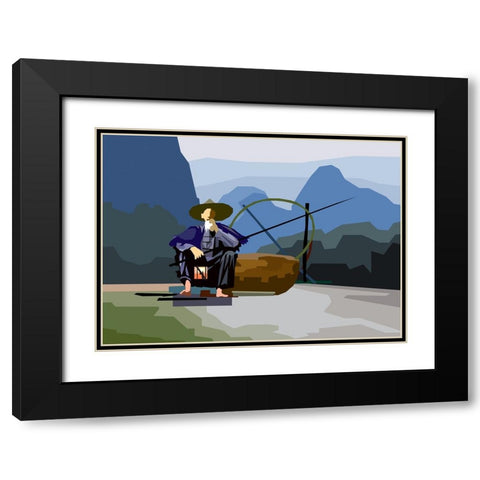 Fisherman Black Modern Wood Framed Art Print with Double Matting by Pansanit, Surapol