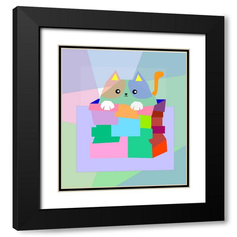 THE CAT 001 Black Modern Wood Framed Art Print with Double Matting by Pansanit, Surapol