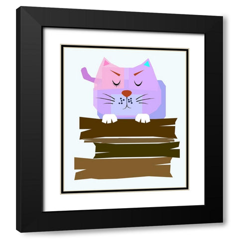 THE CAT 002 Black Modern Wood Framed Art Print with Double Matting by Pansanit, Surapol