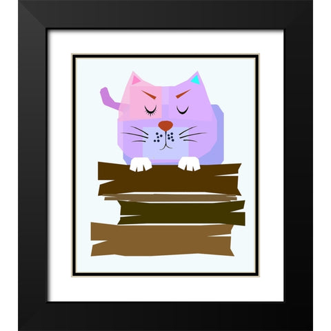 THE CAT 002 Black Modern Wood Framed Art Print with Double Matting by Pansanit, Surapol