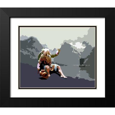 Old Fisherman Black Modern Wood Framed Art Print with Double Matting by Pansanit, Surapol