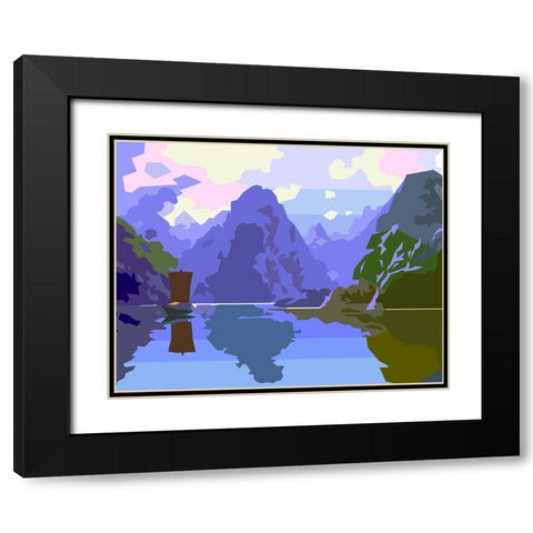 Water and Mountains Black Modern Wood Framed Art Print with Double Matting by Pansanit, Surapol